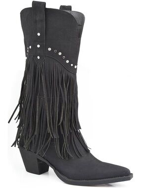 Roper Black Leather Fringe Boots with Silver Studs